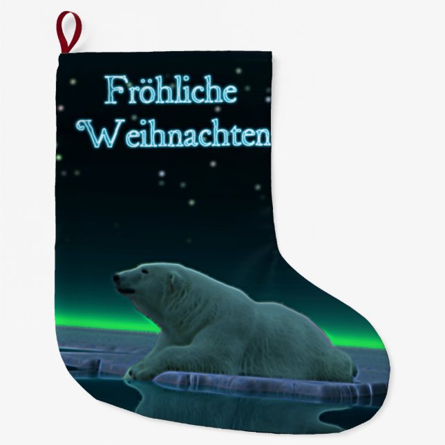 Meia De Natal Grande Frohliche Weihnachten - Urso Polar De Borda De Gel (Frente)