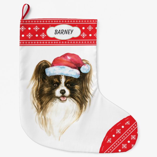Meia De Natal Grande Fronteira de Snowflake de Papillon de Santa Hat (Frente)