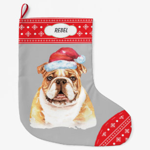 Meia De Natal Grande Fronteira do Floco de Neve do Bulldog Santa Hat