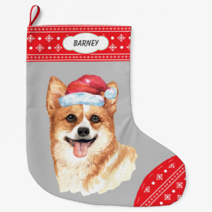 Meia De Natal Grande Fronteira Santa Hat Corgie Snowflake