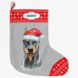 Meia De Natal Grande Fronteira Santa Hat Doberman Snowflake