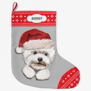 Meia De Natal Grande Fronteira Santa Hat Westie Snowflake