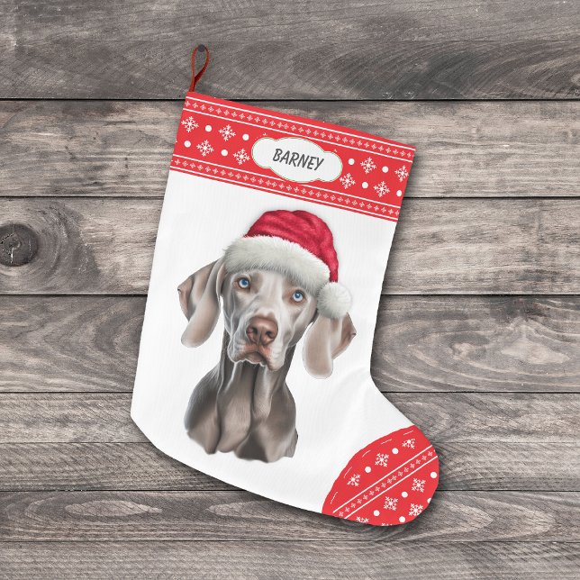 Meia De Natal Grande Fronteira Weimaraner Santa Hat Snowflake (Criador carregado)