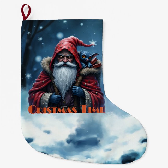 Meia De Natal Grande Frostbite Santa & His Mischief Elf. (Frente)