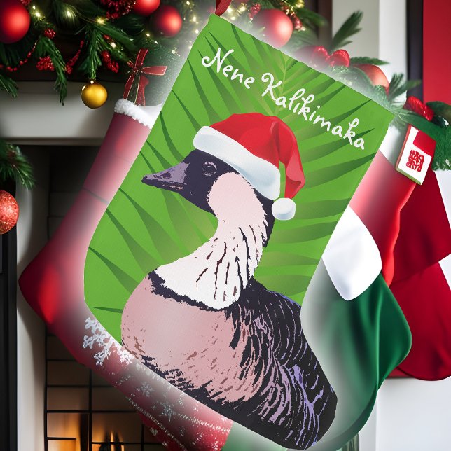 Meia De Natal Grande Funny Hawaii Christmas Goose Mele /Nene Kalikimaka (Funny Hawaiian Nene Christmas goose mele kalikimaka tropical holiday stocking)