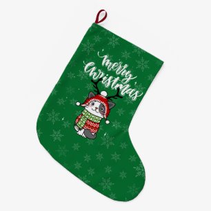 Meia De Natal Grande Gancho de Natal de Gato Bonito Galore