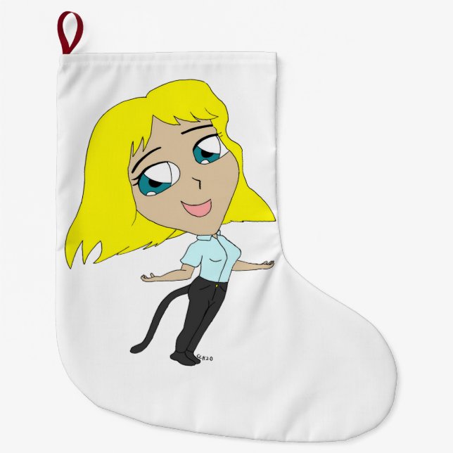 Meia De Natal Grande garota chibi com cauda (Frente)
