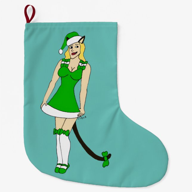 Meia De Natal Grande Garota de Natal Verde (Frente)