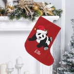 Meia De Natal Grande Garoto Vermelho Personalizado Do Urso Panda Bonito<br><div class="desc">Este belo urso panda de Natal apresenta um panda bonito vestindo um chapéu vermelho de Papai Noel. Esta bonito estocagem personalizada de Natal de animais é decorada com um adorável fundo de férias vermelho. Personalize com seu próprio texto na base para um presente elegante.</div>