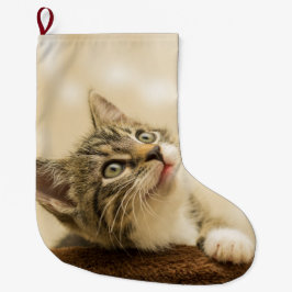 Meia De Natal Grande Gatinho Fofo com uma Pata Estimulada