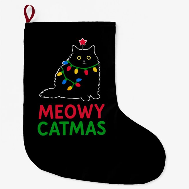 Meia De Natal Grande Gatnatal Meow (Frente)