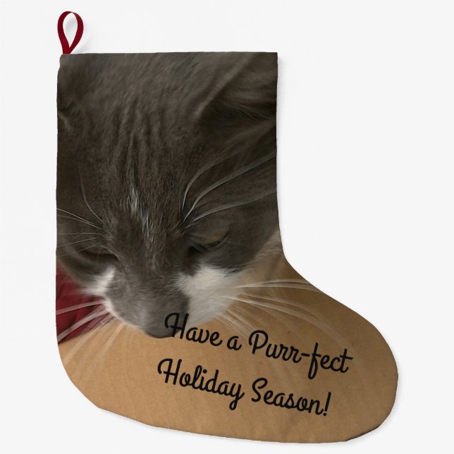 Meia De Natal Grande Gato na caixa (Frente)