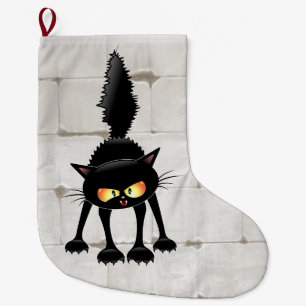 Meia De Natal Grande Gato Preto Cartoon Engraçado e Feroz