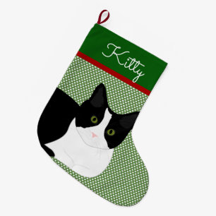Meia De Natal Grande Gato Preto E Branco Personalizado