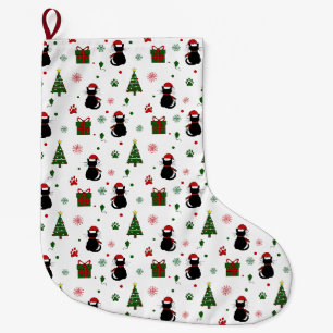 Meia De Natal Grande Gato Preto Fofo Padrão Natalino de Natal