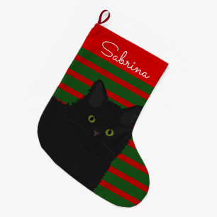 Meia De Natal Grande Gato Preto Personalizado
