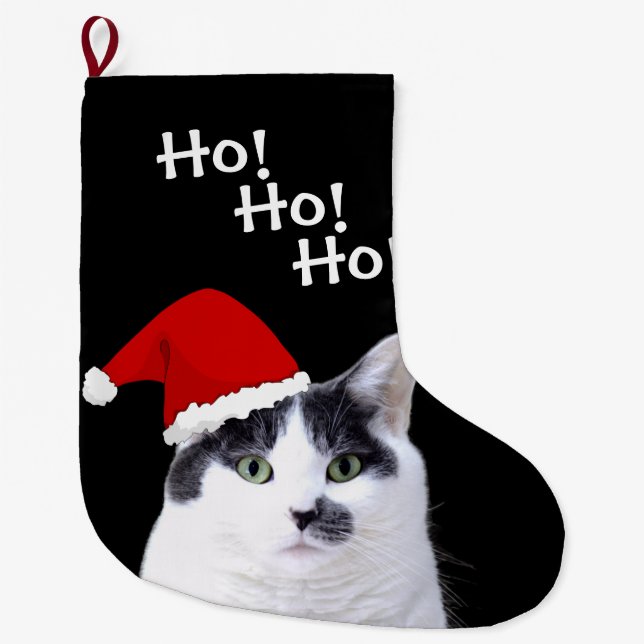 Meia De Natal Grande Gato que veste o chapéu do papai noel (Frente)