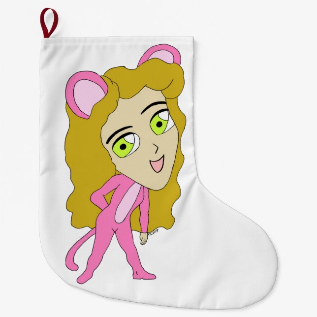 Meia De Natal Grande gato rosa (Frente)