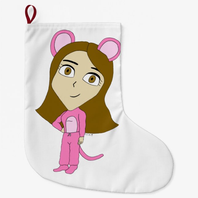 Meia De Natal Grande gato rosa (Frente)