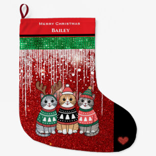Meia De Natal Grande Gatos Bonitos Nome Personalizado Feliz Natal