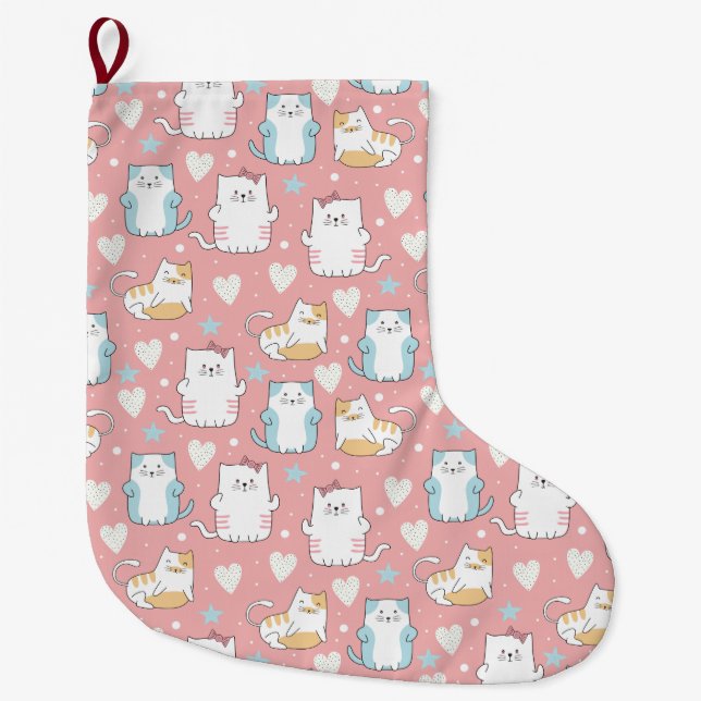 Meia De Natal Grande Gatos Cons (Frente)