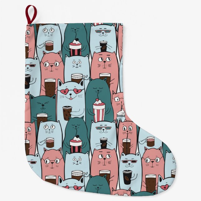Meia De Natal Grande Gatos Cons (Frente)