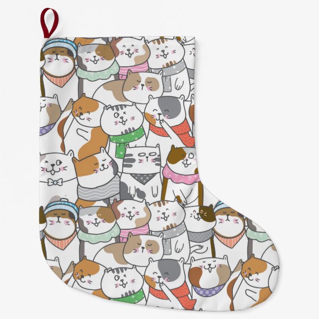 Meia De Natal Grande Gatos Cons (Frente)