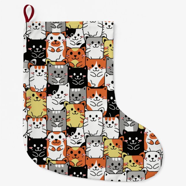 Meia De Natal Grande Gatos Cons (Frente)