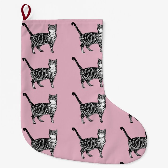Meia De Natal Grande Gatos De Gato De Gato De Bebê Rosa (Frente)