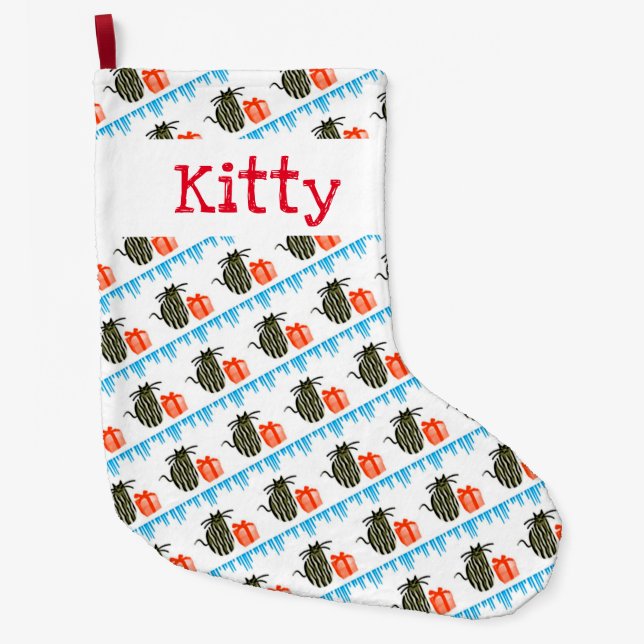 Meia De Natal Grande Gatos de Natal e Presentes (Frente)
