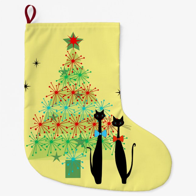 Meia De Natal Grande Gatos de Natal Modernos Meios séculos da Era Atômi (Frente)