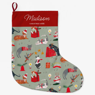 Meia De Natal Grande Gatos natal retrô   Feriado   Meia