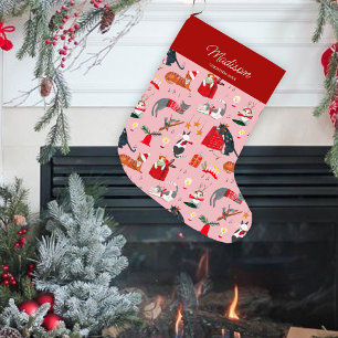 Meia De Natal Grande Gatos natal rosa retrô Feriado Meia