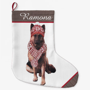 Meia De Natal Grande German shepherd Adorável em Santa Hat