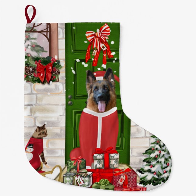 Meia De Natal Grande German shepherd de Natal (Frente)
