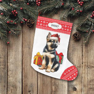 Meia De Natal Grande German shepherd Puppy Santa Hat Snowflake