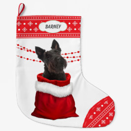 Meia De Natal Grande Gift Bag Scottish Terrier Dog Snowflake Border