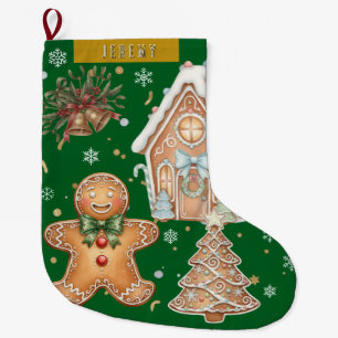 Meia De Natal Grande Gingerpão verde, árvore, Natal