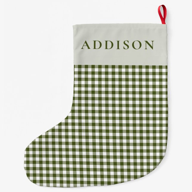 Meia De Natal Grande Gingham Verde Moderno e Russo (Verso)