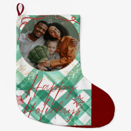 Meia De Natal Grande Gingham verde personalizado