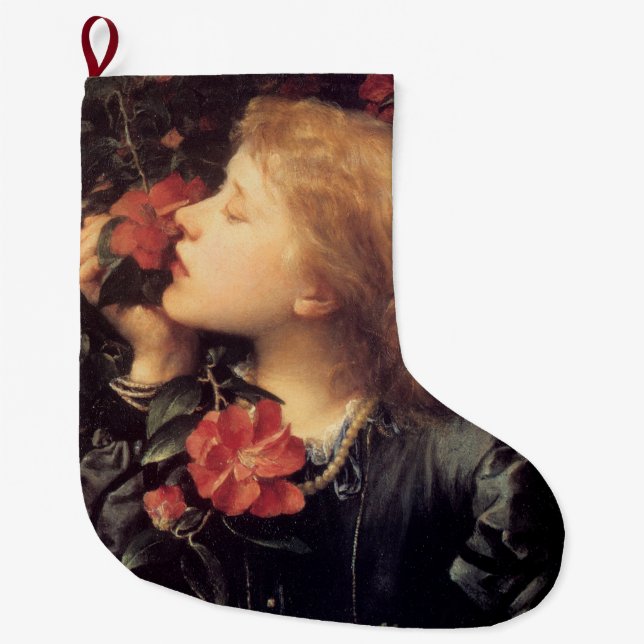 Meia De Natal Grande Girl Choosing a Beautiful Flower (by G.F. Watts) (Frente)