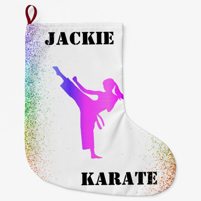 Meia De Natal Grande Girls Karate Rainbow Speckles (Frente)