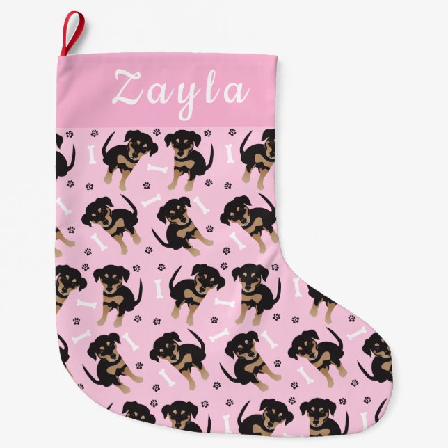 Meia De Natal Grande Girly Puppy Pink (Frente)