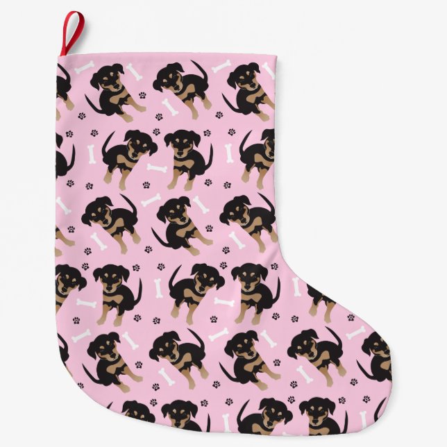 Meia De Natal Grande Girly Puppy Pink (Frente)