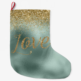 Meia De Natal Grande Glam Aqua Green Glitter Love