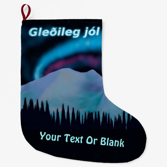 Meia De Natal Grande Gleðileg jól - Azul Aurora (Frente)