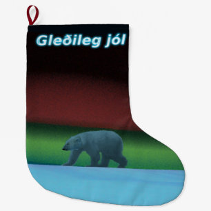Meia De Natal Grande Gleðileg jól - Urso Polar das Luzes