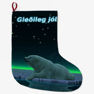 Meia De Natal Grande Gleðileg jól - Urso Polar de Borda do Gelo