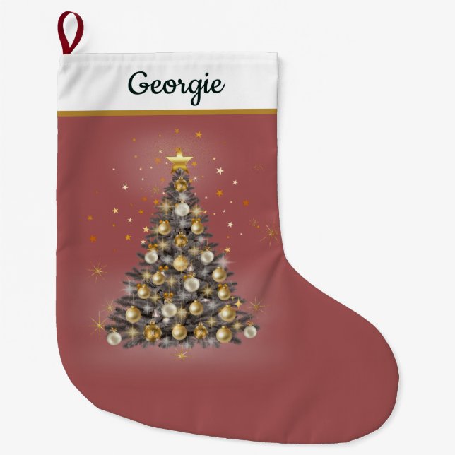 Meia De Natal Grande Glowing Star Tree Christmas Stocking – Red (Frente)
