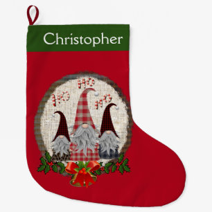 Meia De Natal Grande Gnome Personalizado Vermelho Verde Azevinho Sininh